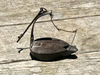 Primitive Antique 1800’s Wrought Iron Betty Lamp—grease—fat—whale Oil
