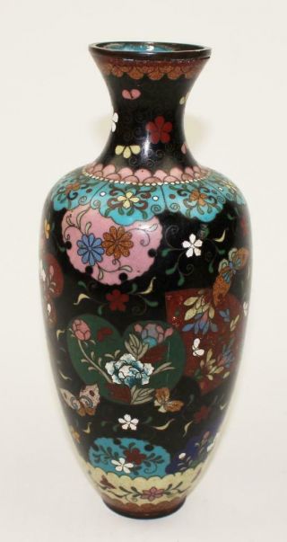 Antique 19thc Japanese Meiji Cloisonne Flowers & Butterflies Enamel Vase 1