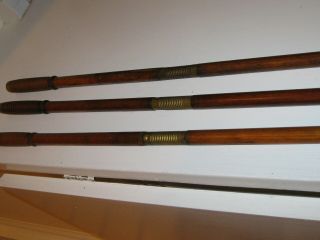 3 Antique Wood And Brass Shotgun Cleaning Rods With Swab Tips.