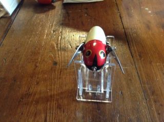 Vintage Heddon " Crazy Crawler " Red White Silver 2.  25 " Wooden Fishing Lure