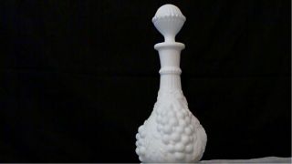 Antique Vintage Imperial Milk Glass Decanter With Stopper Grape Pattern