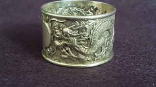 Terrific Late 19th Cent Chinese Export Sterling Silver Dragon Motif Napkin Ring