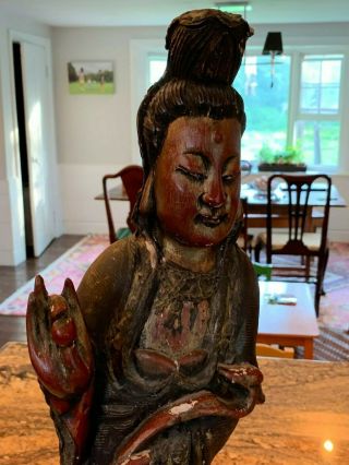 Large Chinese Carved Wood State of Kwan Yin 25 Inches Tall 2