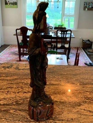 Large Chinese Carved Wood State of Kwan Yin 25 Inches Tall 5