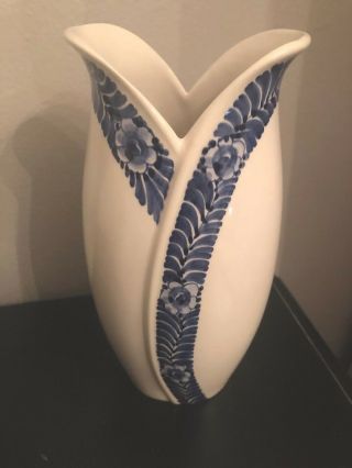 Antique And Unique Delft Holland Blue & White Vase Marked / Flowers