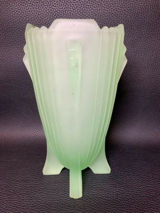 Art Deco Frosted Green Glass " Bedford " Posy Vase 1940