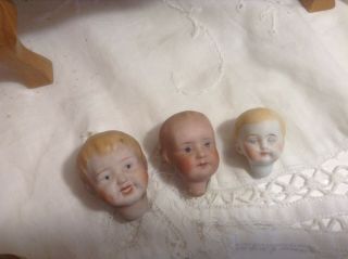 3 Small Vintage Bisque Boy Doll Heads