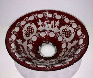 Antique Czech Bohemian Ruby Red Cut To Clear Glass Bowl