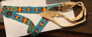 Vintage or Antique Native American Indian Beaded Headband With Tanned Leather 2