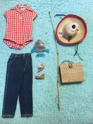 Vintage Barbie Doll 967 Picnic Set Complete Fishing 1959 - 61 Hat Pole