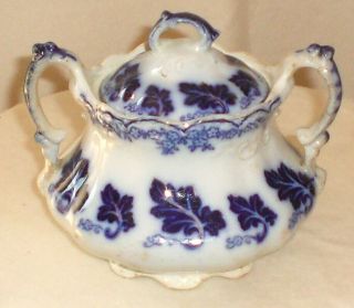 Antique Johnson Bros.  Flow Blue Normandy Pattern Sugar Bowl