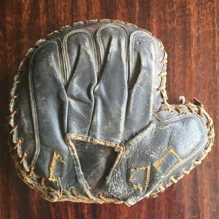 Antique Catchers Mitt Baseball Glove Black C.  1910’s Jc Higgins Co Vintage