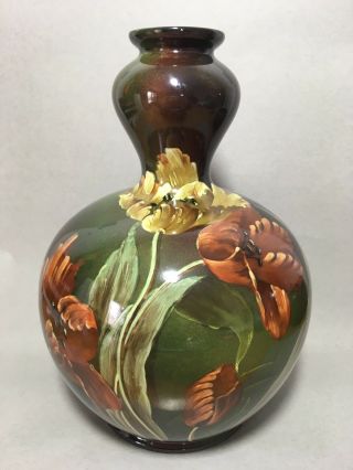 Large 10.  5 " Royal Bonn Hand Painted Open Tulips Brown Vase 1890 - 1920