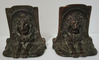 Antique Cast Iron Metal Lion Bookends