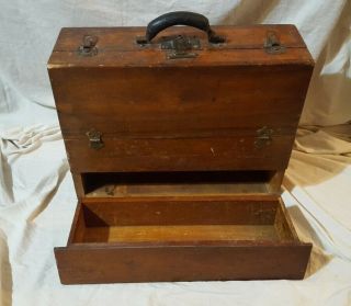 Antique Wood Chest Cabinet Trunk Eagle Lock Co.  Hidden Drawer Rare Design
