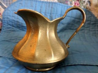 Pitcher - Antique Heavy Brass With Ornate Handle 6 " Tall Wide Mouth Spout