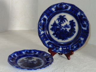 2 Antique Flow Blue China Kyber Plates By Adams