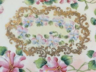 Antique Nippon Hand Painted Moriage Heavy Gold Cobalt Blue Pink Floral Tray 8