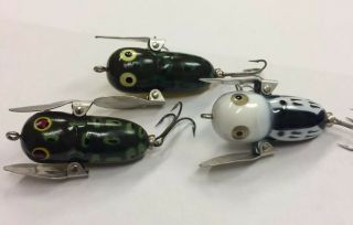 3 Vintage Heddon Tiny Crazy Crawler Frog Spot Black Hornet Fishing Lures