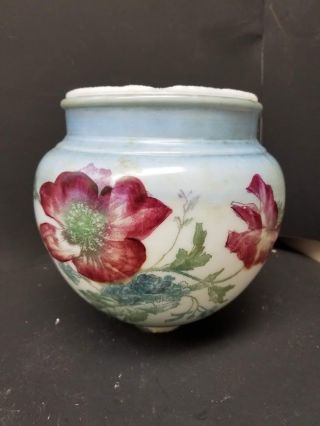 Antique Oil Lamp Glass Font W Cranberry Floral Motif