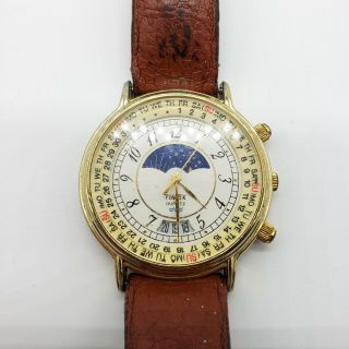 Timex Moon Phase Perpetual Calendar Watch Date Gold Tone