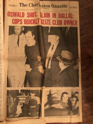 Lee Harvey Oswald Shot Vintage Charleston WV Newspaper 11/25/63 Jack Ruby JFK 2