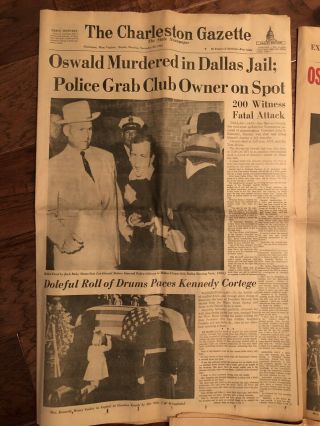Lee Harvey Oswald Shot Vintage Charleston WV Newspaper 11/25/63 Jack Ruby JFK 3