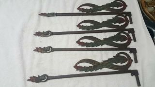 4 Antique Cast Iron Victorian Style Curtain Rods Swing Arm W/ Mounting