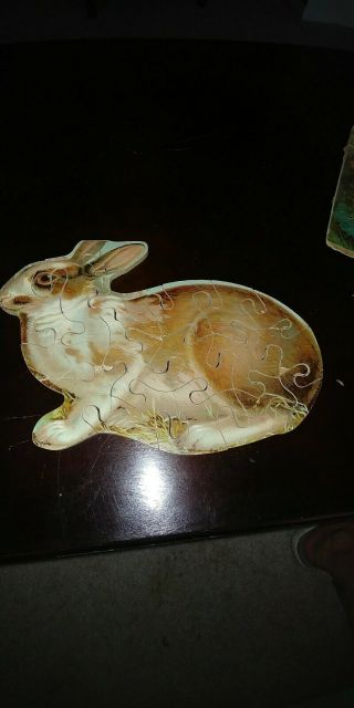 Antique Wooden Jigsaw Puzzle Woodland Creature Rabbit