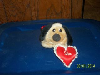 Vintage Kamar Tan Puppy Dog With Black Ears Love Red Heart Plush