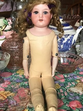Antique 15” Bisque Armand Marseille Leather Body Doll 370 Am 4/0 Dep Antique