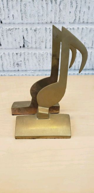 Vintage Pair / Set Of Solid Brass Musical Notes Eighth Note Book Ends