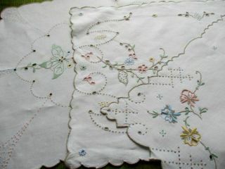 ANTIQUE MADEIRA TRAY CLOTHS - HAND EMBROIDERED - COLL.  of 3 5