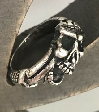 Antique Vtg Skull Sterling Silver 925 Mens Ring Motorcycle Biker Jewelry Size 8