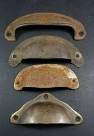 4 Various Shell Shape Pulls Handle Antique Solid Brass And Metal Vintage Z41