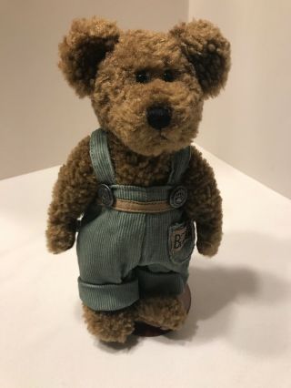 Vintage Boyds Bear Jointed Plush Teddy Bear Green Overalls With Stand