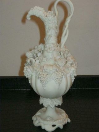Stunning Antique Parian Ware Ewer With Applied Grapes & Vines