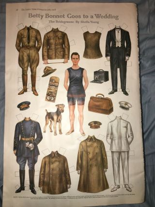 1918 Military Paper Dolls Betty Bonnet Goes To A Wedding Uncut Vintage