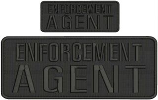 Enforcement Agent Embroidery Patches 4x10 And 2x5 Hook On Back All Black
