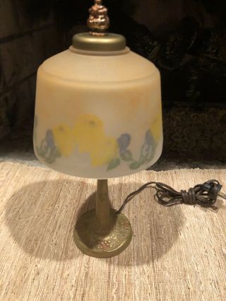 Vintage Aladdin 4 Electric Boudoir Lamp W/ Reverse Painted Glass Shade