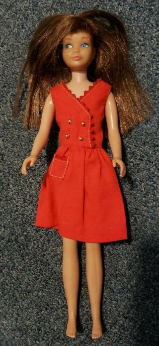 Vintage 1963 Brunette Skipper Doll Barbie With Red Dress Mattel Straight Leg