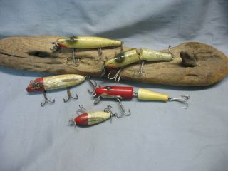 Vintage/antique Fishing Lures - 5 Old Baits - Creek Chub - Pikie Minnow - Paw Paw R&wh