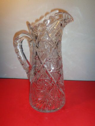 Antique American Brilliant Ornate Cut Crystal Water Pitcher (11.  5 By 5 ")