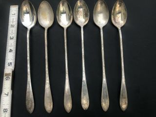 England 1919 Silver Plate Rose Pattern Long Handled Ice Tea Spoon Set 6