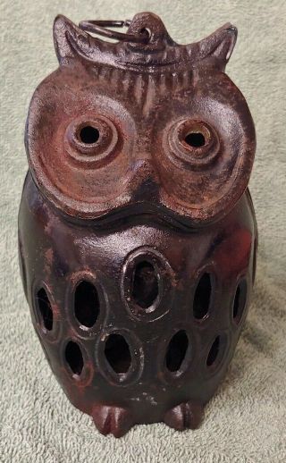 Vintage Cast Iron Owl Small 6 " Garden Hanging Candle Holder Lantern