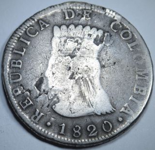 Colombia 1820 Jf 8 Reales Silver Cundinamarca Piece Of Eight Real Antique Coin
