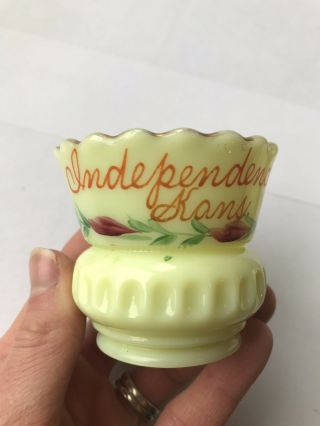 Antique Eapg Custard Glass Souvenir Toothpick Holder Dish Independence Kansas