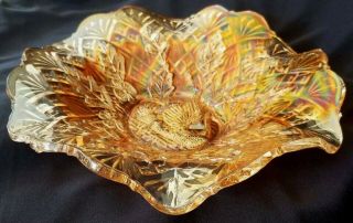 Radium Finish Antique Carnival Glass Marigold Nesting Swan Ruffled Bowl Nr