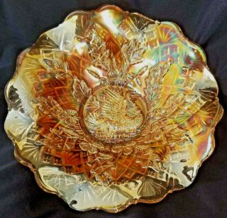 RADIUM FINISH Antique Carnival Glass Marigold NESTING SWAN Ruffled Bowl NR 2