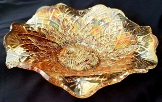 RADIUM FINISH Antique Carnival Glass Marigold NESTING SWAN Ruffled Bowl NR 3